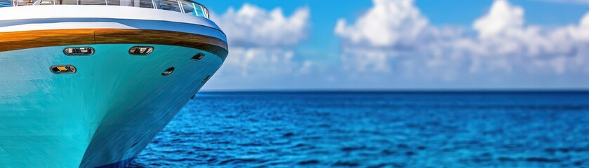 Poster - Large boat sailing in the ocean with clouds and blue sky in the background during a sunny day
