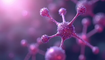 Poster - Abstract purple molecule structure as background. Molecular structure connection illustration. Science, medical, research, chemistry, cosmetic, collagen themes for serum skin care product promotions.