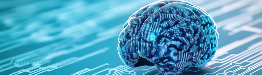 Poster - Brain scan visualization displayed on a computer chip in a technology setting with digital elements