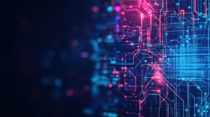Poster - Blue and pink circuit design with abstract circuit patterns in the background