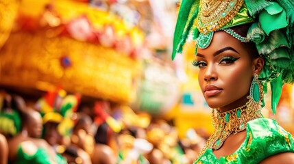 Wall Mural - Joyful Carnival Festival Costume with Yellow Headpiece and Jewellery