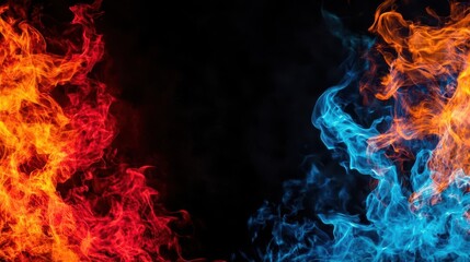 Poster - Fire and smoke billowing against a solid black background creating a dramatic visual effect
