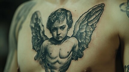 Canvas Print - Intricate Cherub Tattoo Design