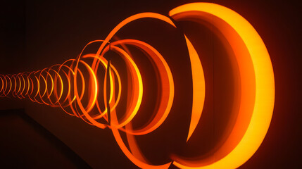 Wall Mural - solar eclipse phases with glowing neon orange rings against dark sky. moon passing across sun create