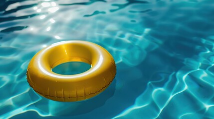 Summer's Splash: A Colorful Ring Float in a Serene Blue Pool