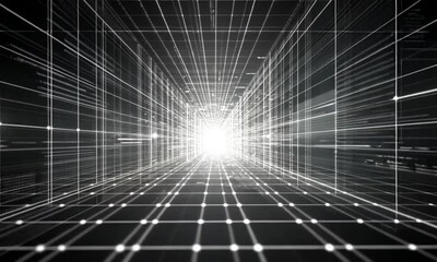 Data tunnel, digital future, bright light, abstract technology, website background