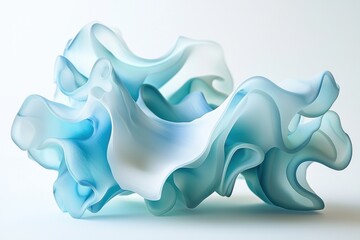 Poster - Abstract flowing sculpture with soft blue hues, creating a mesmerizing and artistic visual, perfect for backgrounds or graphic design, capturing light and shadow.