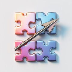 Poster - A vibrant and glossy puzzle, with a metallic arrow pointing diagonally across, symbolizing growth, success, and strategic problem-solving for business and teamwork concepts.