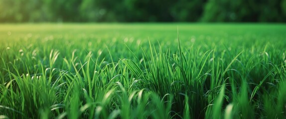 Poster - lush green grass field close up capturing vibrant nature and serenity in bright sunlight