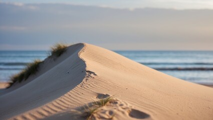 Poster - serene sand dune by the sea with soft background and ample space for text or messaging