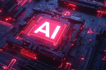 Leinwandbilder - Futuristic Circuit Board Design with AI Technology in Neon Light