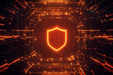 Leinwandbilder - Digital Shield Icon with Glowing Circuit Background Design Element