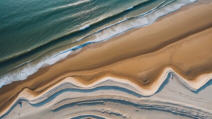 Poster - aerial view of serene sandy beaches with gentle waves and expansive copy space for text or content u