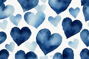 Wall Mural - a close up of a blue and white watercolor heart pattern