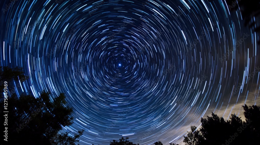 A time-lapse effect of star trails circling around the North Star ...