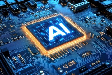 Leinwandbilder - Artificial Intelligence Concept Over a Circuit Board Background