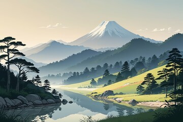 Wall Mural - there is a mountain with a lake in the foreground