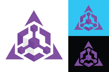 Leinwandbilder - The image shows a flat logo design of a geometrical shape of a hexagon inside a triangle in purple color. The logo symbolizes connectivity and looks clean on a white background.