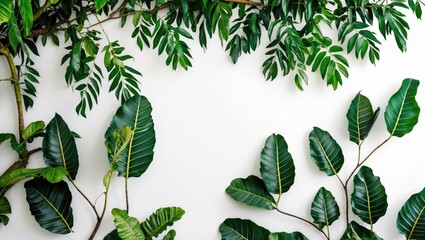 Poster - lush breadfruit plant leaves with branches isolated on white background creating a vibrant green fol