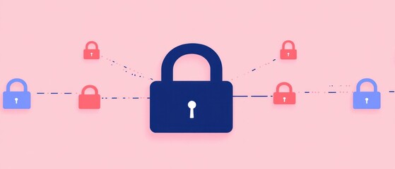 Poster - Secure Network Data Protection Concept Illustration Digital Padlocks Connected Pink Background