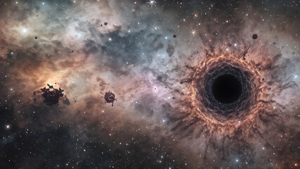 Wall Mural - black hole against starfield, artwork. multiverse travel, time, black hole, universe, dimension