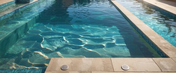 Canvas Print - Elegant Blue Water Reflection in Modern Swimming Pool with Stone Flooring and Clear Surface