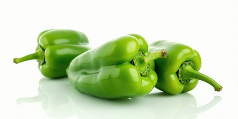 Wall Mural - Fresh Green Peppers Isolated in Water on White Background for Culinary and Food Photography Use.