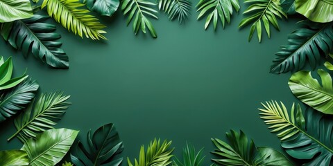 Poster - tropical green background with exotic leaves for summer holiday and relaxation concept decorative co