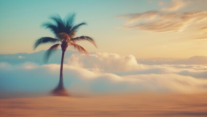 Poster - serene palm tree in soft motion blur against dreamy landscape with ample copy space for inspirationa