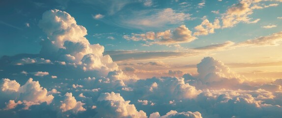 Poster - serene retro sky with fluffy clouds at dusk ideal for text overlay in a peaceful background setting