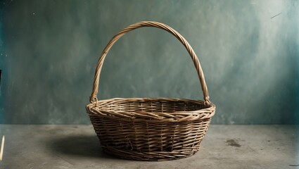 Sticker - Empty Wicker Basket Isolated on Background with Copy Space for Text or Design Elements