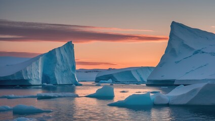 Wall Mural - majestic icebergs reflecting sunset colors in calm arctic waters under the midnight sun