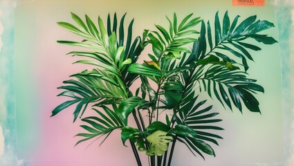 Poster - Tropical Green Houseplants Displaying Lush Foliage Isolated Against Soft Gradient Background For Decorative Use