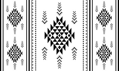 Wall Mural - Southwest Aztec geometric Native American Mexican Navajo tribal ethnic boho indian texture ornament seamless pattern fabric black and white design vector for woven textile printing blanket rug carpet 