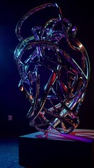 Poster - Dynamic neon abstract sculpture illuminated by evolving colorful lights