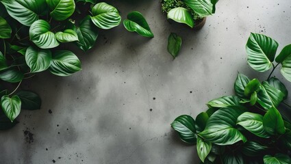 Poster - lush greenery emphasizing natural beauty against raw concrete background ideal for minimalist design