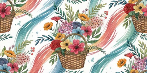  Low Light Abstract Flower Basket, Paint Brush Strokes, Dark Floral Background, Artistic Wallpaper