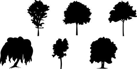Wall Mural - silhouette trees collection on white background, vector