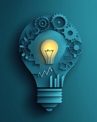 Fototapete - A creative lightbulb design representing innovative business concepts in a paper-cut style.