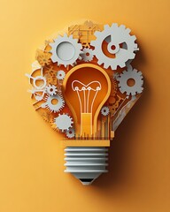 Fototapete - A creative business concept featuring a lightbulb in a paper-cut style design.