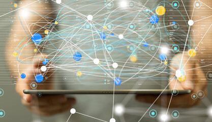Fototapete - Global network. Blockchain. 3D illustration. Neural networks and artificial intelligence. Abstract