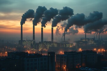 Aufkleber - Industrial skyline featuring multiple smokestacks against the sky.