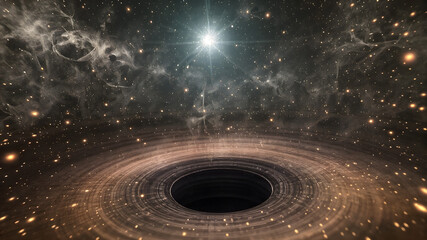 Wall Mural - Black hole against starfield, artwork. Multiverse travel, time, black hole, universe, dimension