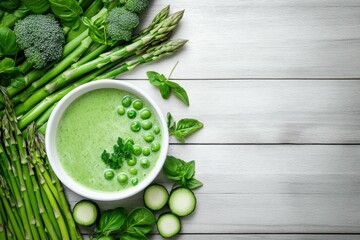 Wall Mural - Asparagus Soup: Creamy and Delicious Green Vegetable Dish on a White Plate