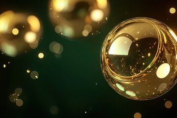 Wall Mural - Shimmering Golden Bubbles with Sparkling Lights in Dark Background