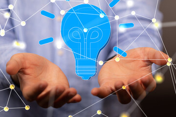 Poster - solution concept business idea lamp.