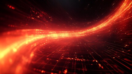 Poster - High-speed motion light streaks in deep red, creating a dynamic abstract image for creative projects.