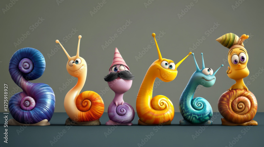 Cute ridiculous snail cartoon character set. Male and female young and ...