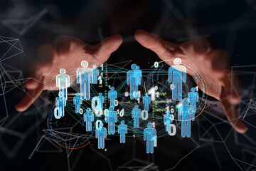 Fototapete - Abstract technology group and data 3d - neural network exposure digital