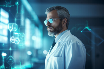 Poster - young scientist working in laboratory generative ai illustration